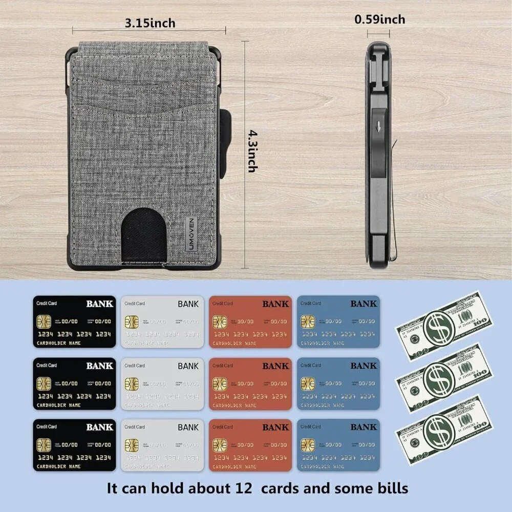 🆕Men Grey Money Clip Slim Leather Slots Credit Card Holder RFID Bifold Wallet